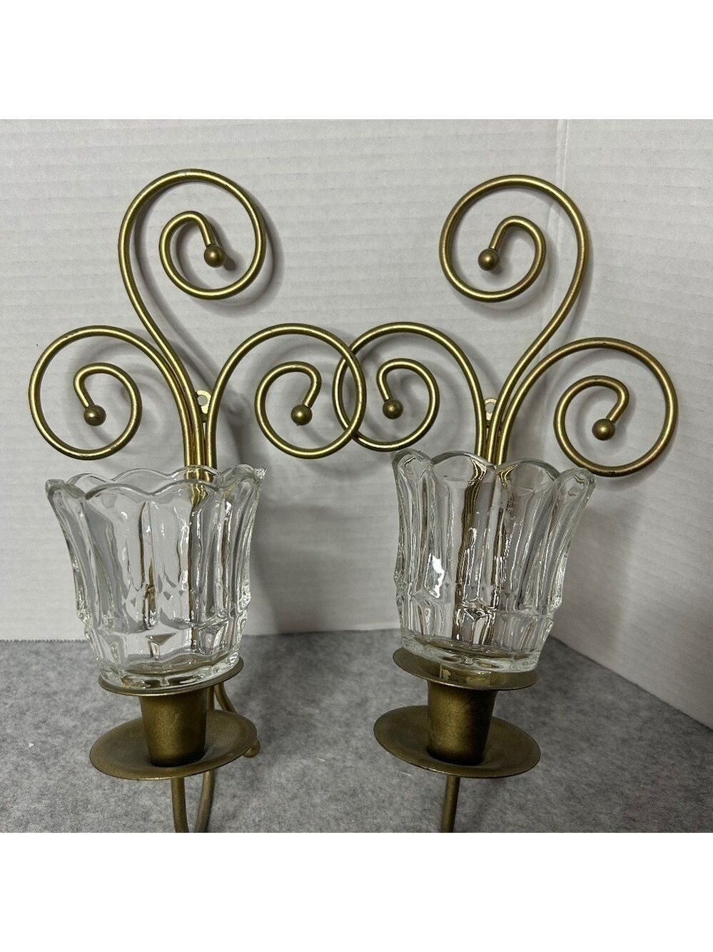 Home Interior Sconces Candle Holder Shades Metal Gold Tone 11x6”